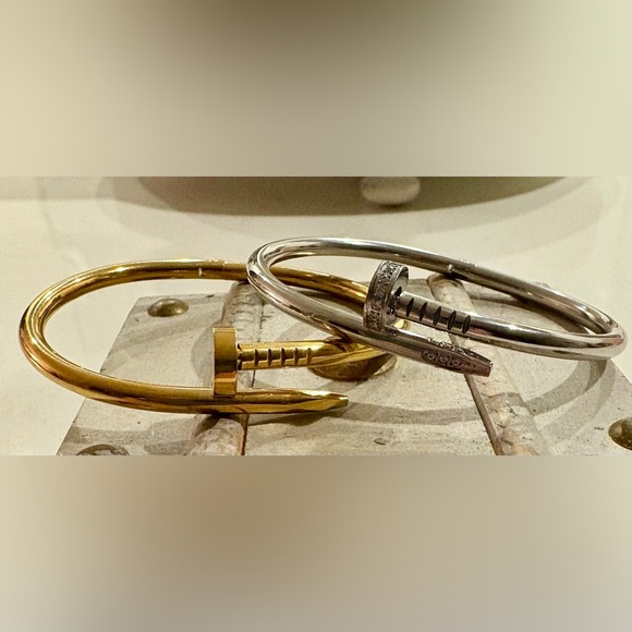 Nail Bangle Cuff Bracelet | New! Unique Gift | OS | Silver or Gold - Picture 3 of 8